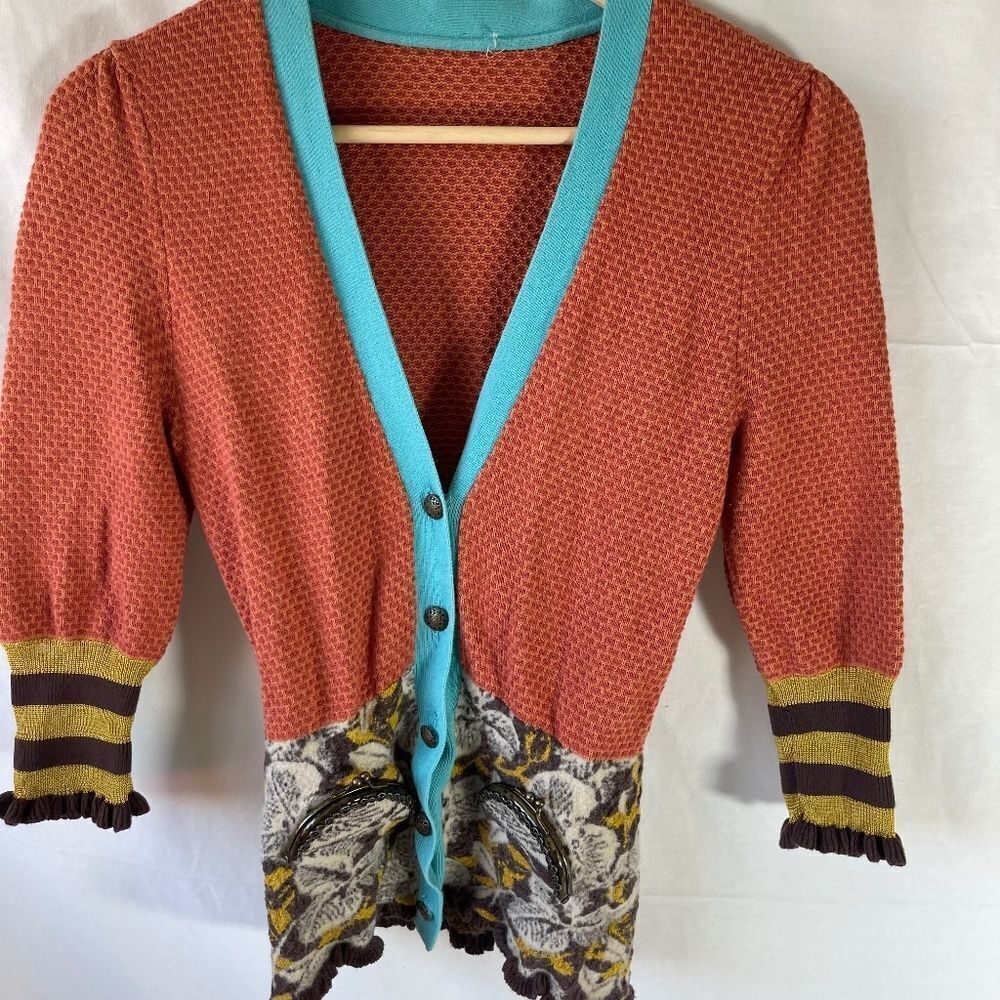 Anthropologie Lia Molly New Orleans Coin Purse Pocket Cardigan Sweater Sz XXS - Picture 3 of 10